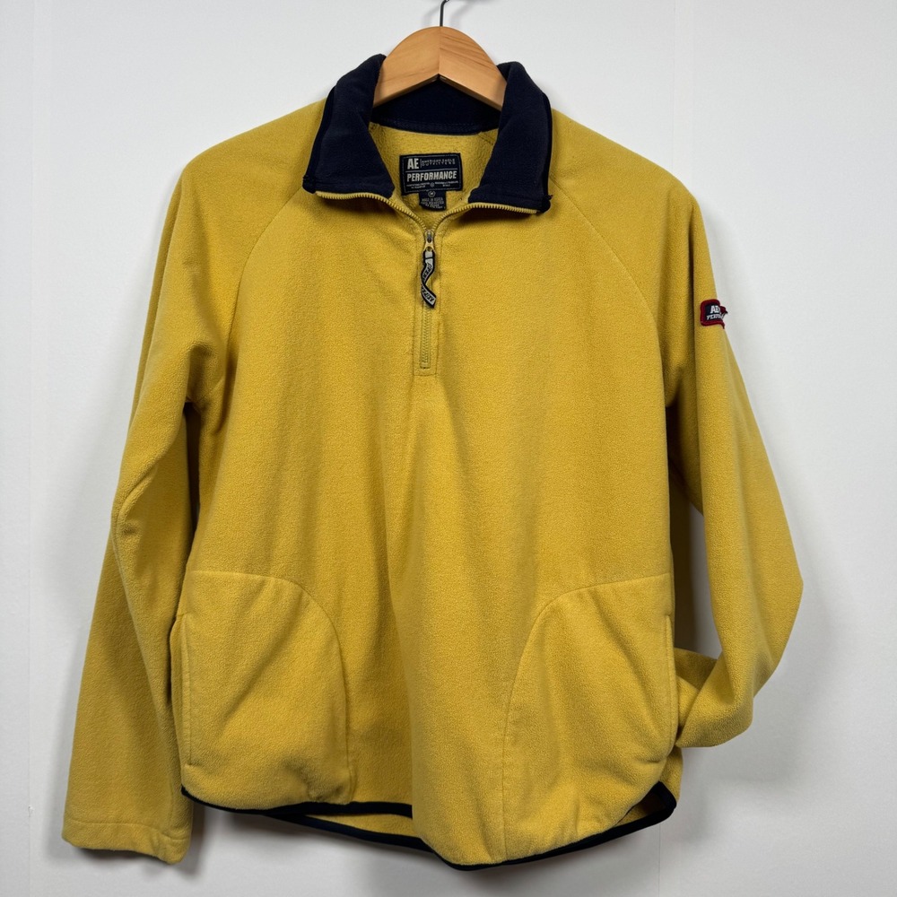 Y2K American Eagle Performance‎ Men M 1/4 Zip Fleece Pullover Mustard Athleisure
